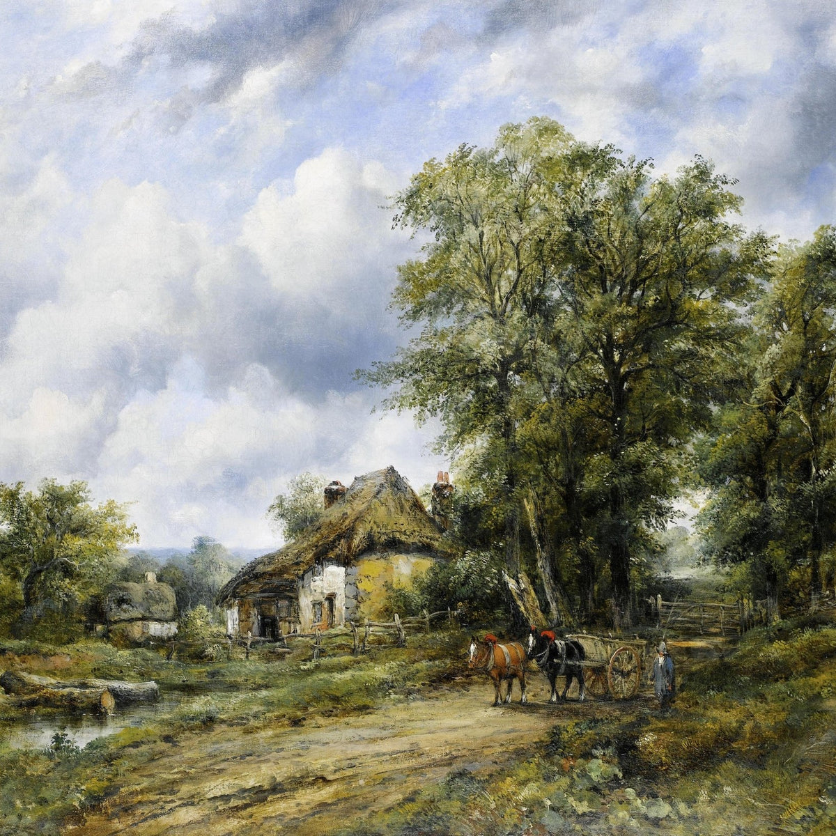 Hand-painted hand-painted rustic cottage lane view landscape oil painting on canvas