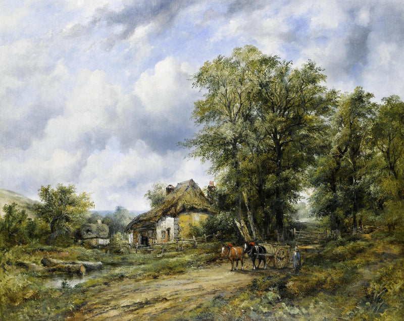 Hand-painted hand-painted rustic cottage lane view landscape oil painting on canvas