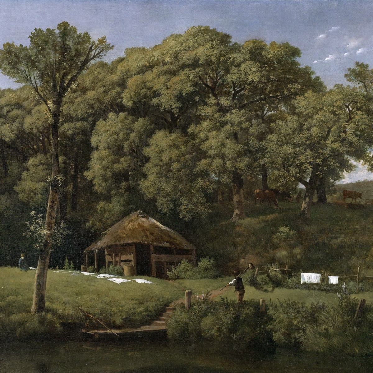Hand-painted hand-painted rustic farm by the stream landscape oil painting on canvas