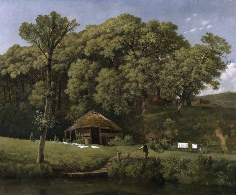 Hand-painted hand-painted rustic farm by the stream landscape oil painting on canvas