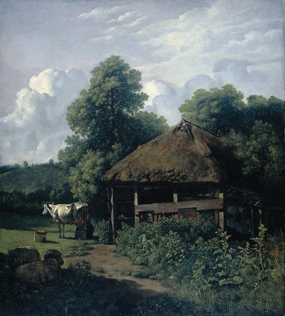 Hand-painted hand-painted rustic farm cottage scene landscape oil painting on canvas