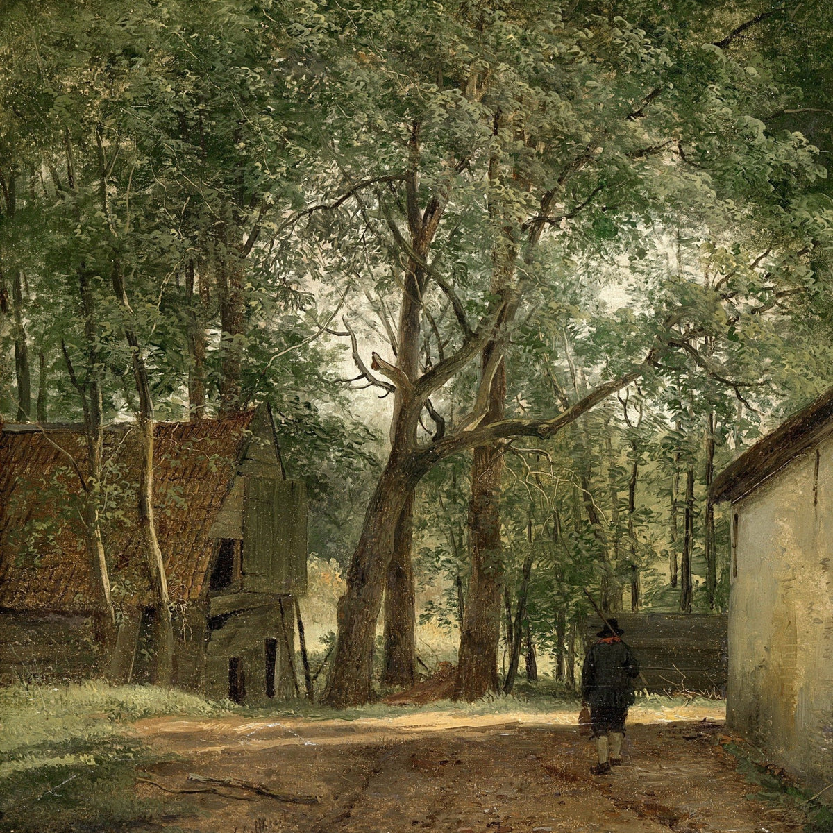 Rustic woodland farm path landscape oil painting with textured brushwork and hand painted oil on canvas. - Add Frame, Canvas, Farm, Figure, Forest, Hand Painted, Landscape, Made To Order, Oil Painting, Road