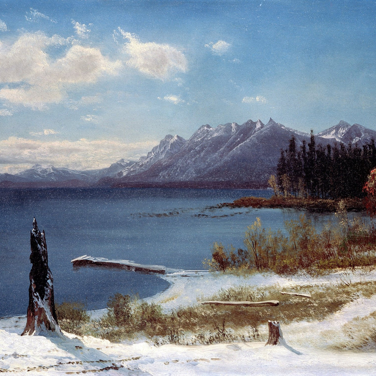 Hand-painted hand-painted snowy lake mountain view landscape oil painting on canvas