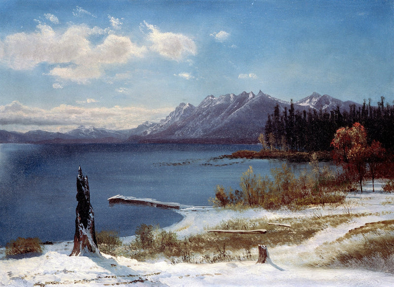 Hand-painted hand-painted snowy lake mountain view landscape oil painting on canvas