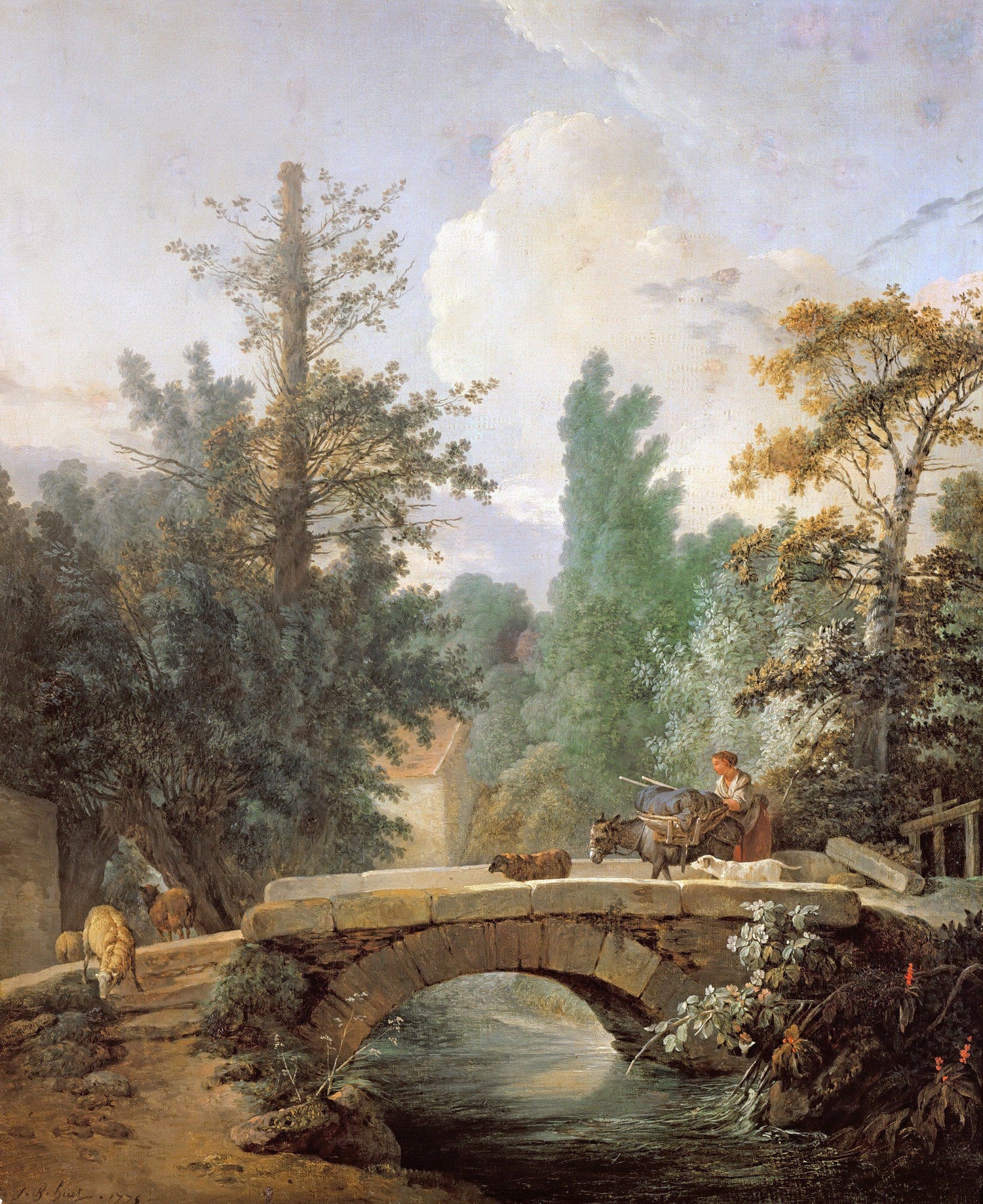 Hand-painted hand-painted stone bridge donkey scene landscape oil painting on canvas