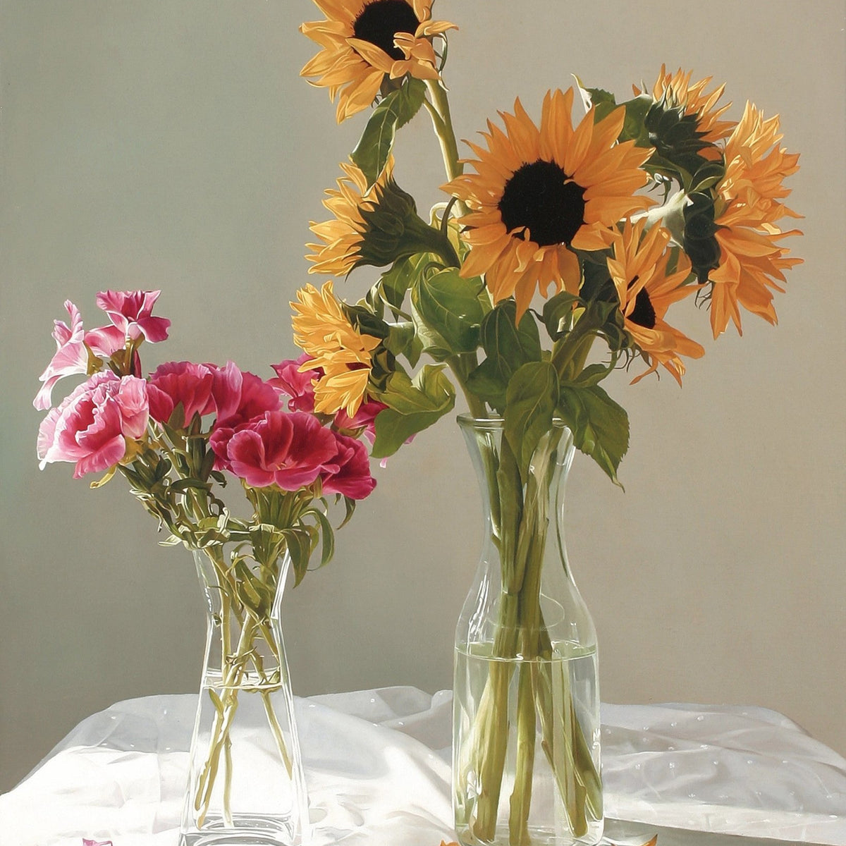 Hand - Painted Sunflowers and Pink Flowers Still Life – Floral Oil Painting - Oil Painting Haven