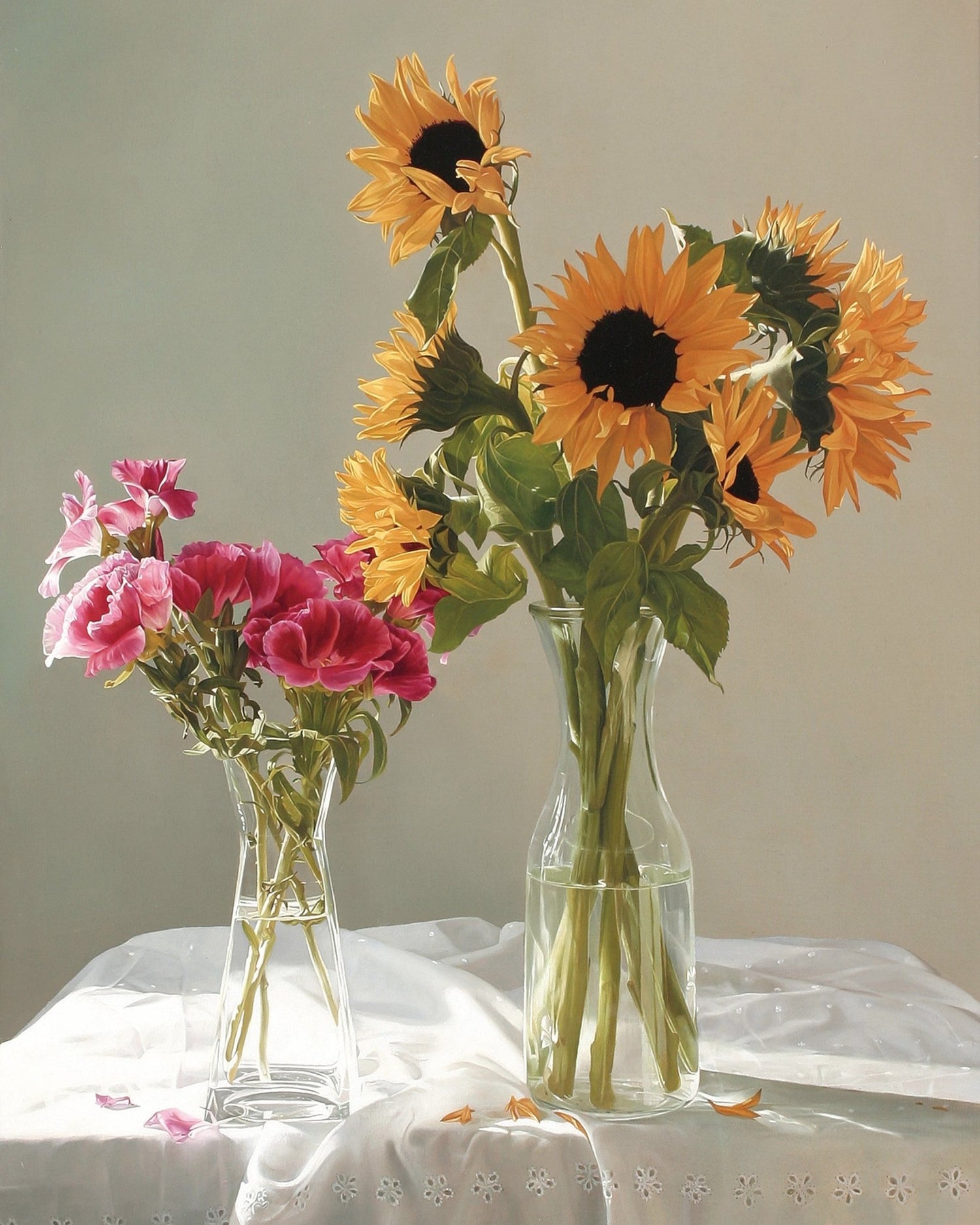 Hand - Painted Sunflowers and Pink Flowers Still Life – Floral Oil Painting - Oil Painting Haven