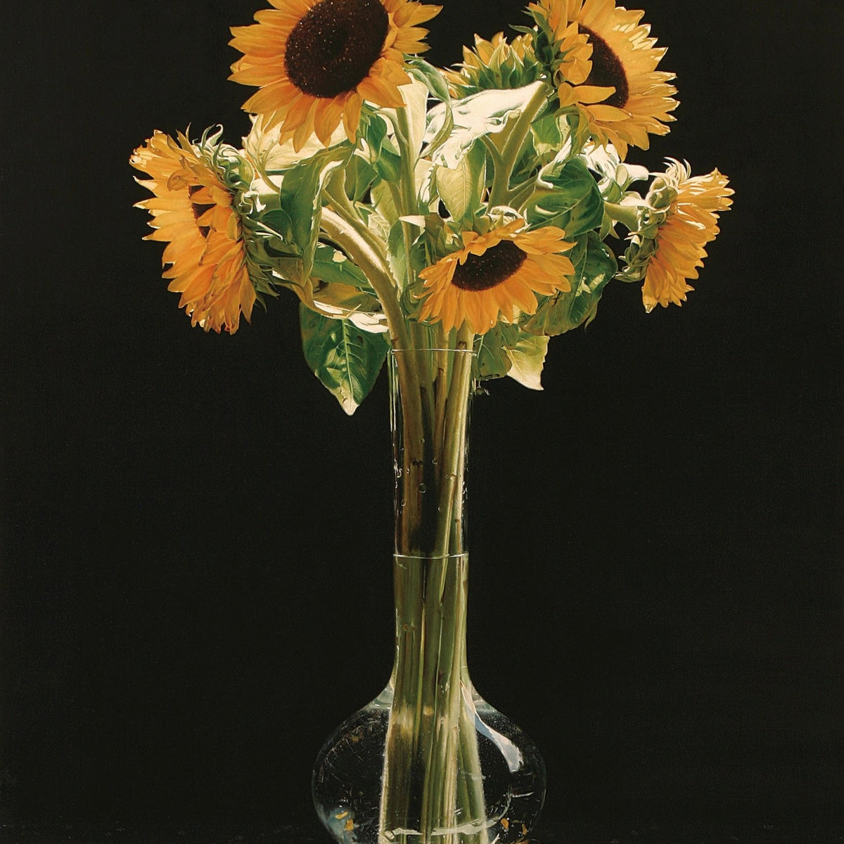 Hand - Painted Sunflowers in Glass Vase Still Life – Floral Oil Painting - Oil Painting Haven