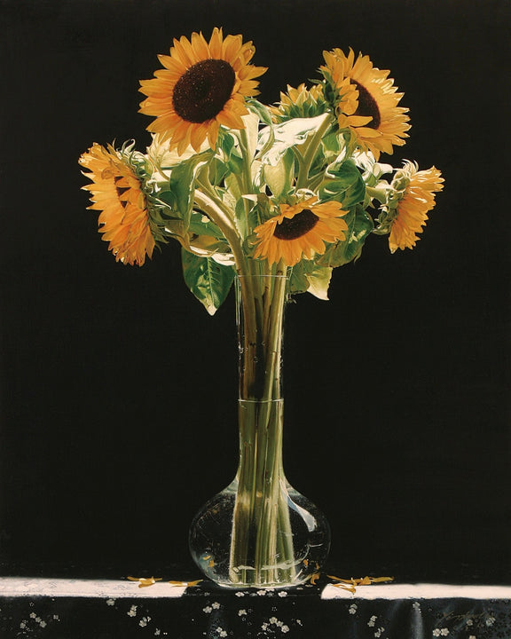 Hand - Painted Sunflowers in Glass Vase Still Life – Floral Oil Painting - Oil Painting Haven