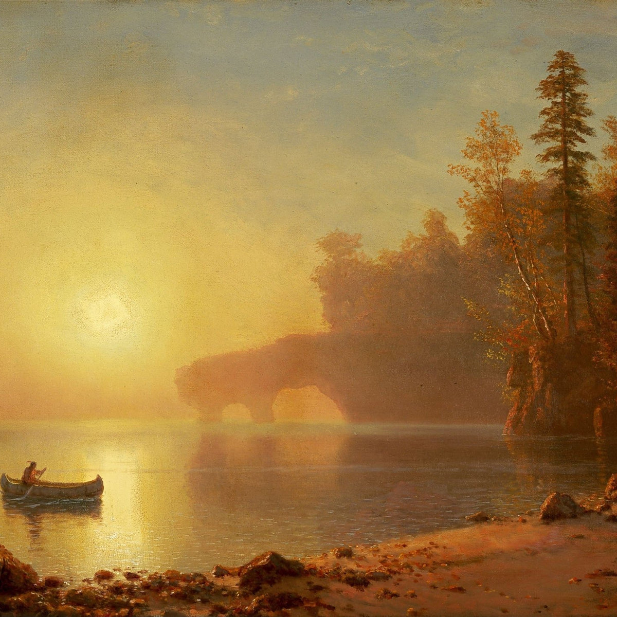 Hand - Painted Sunset Lake Canoe Scene - Landscape Oil Painting - Oil Painting Haven