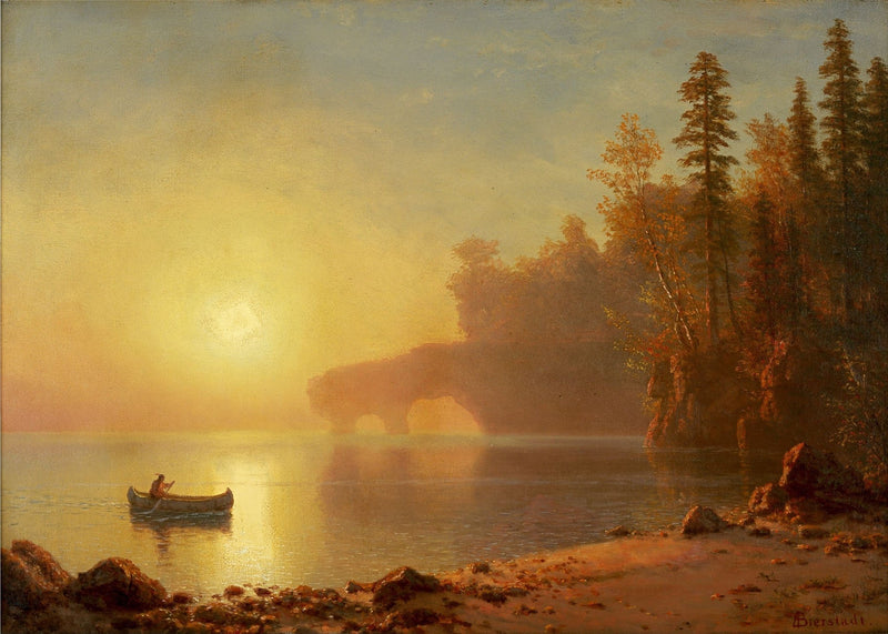 Hand - Painted Sunset Lake Canoe Scene - Landscape Oil Painting - Oil Painting Haven
