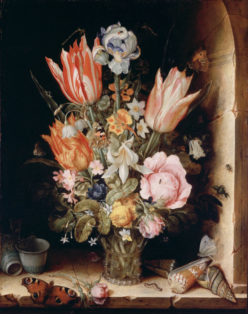 Hand - Painted Tulip and Rose Classical Vase – Floral Oil Painting - Oil Painting Haven