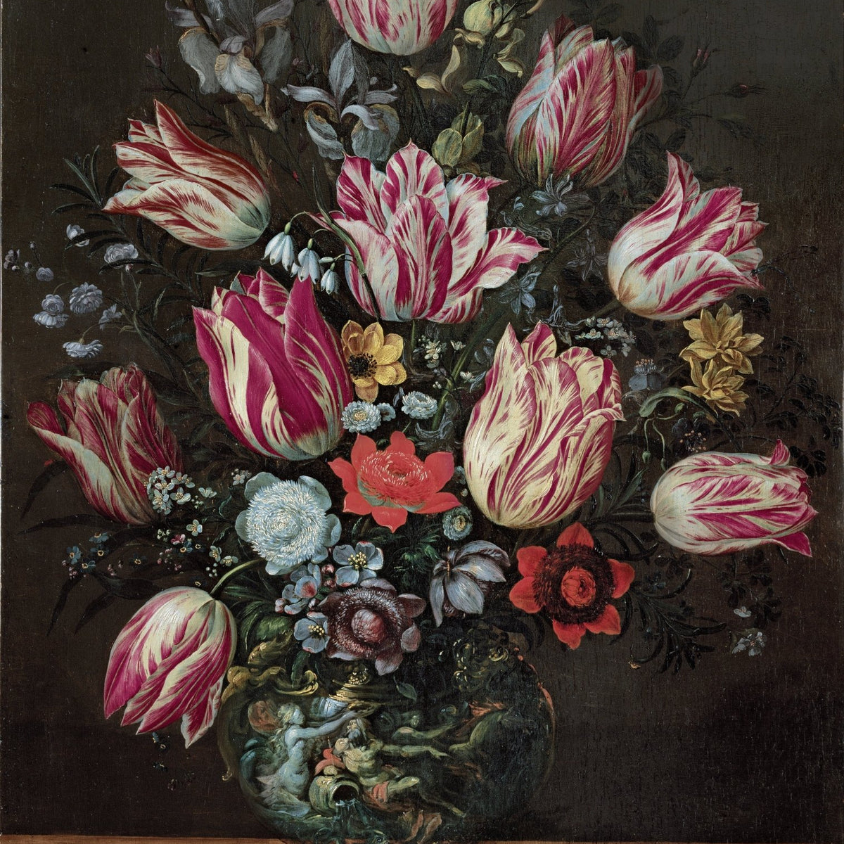 Hand - Painted Tulip Bouquet in Decorative Vase – Floral Oil Painting - Oil Painting Haven