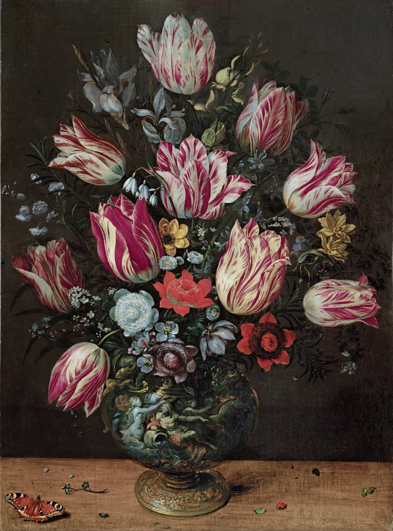 Hand - Painted Tulip Bouquet in Decorative Vase – Floral Oil Painting - Oil Painting Haven