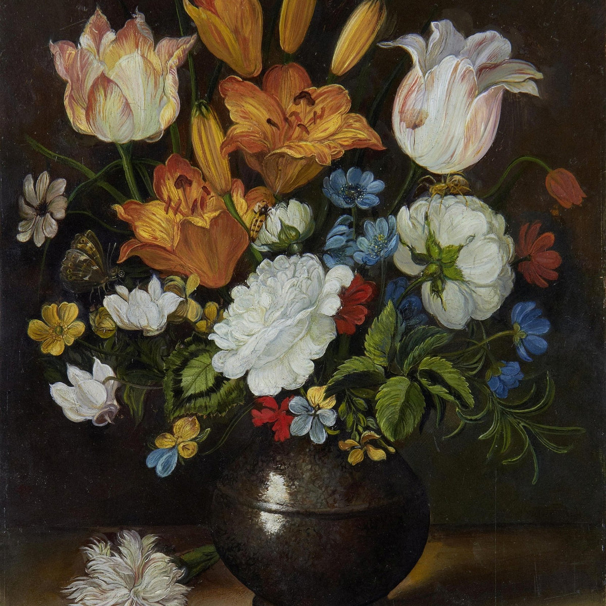 Hand - Painted Tulips and Garden Flowers Vase – Floral Oil Painting - Oil Painting Haven