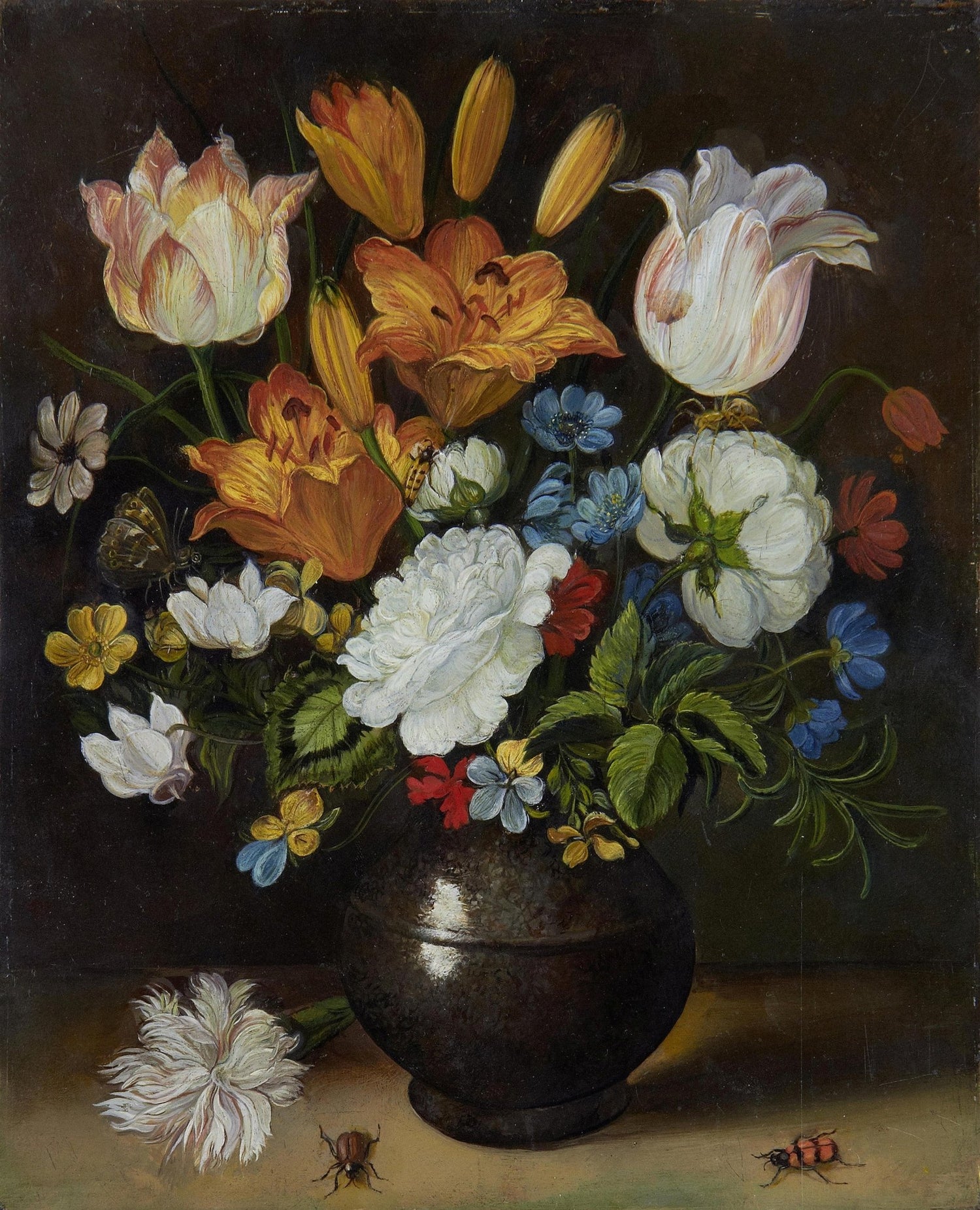 Hand - Painted Tulips and Garden Flowers Vase – Floral Oil Painting - Oil Painting Haven