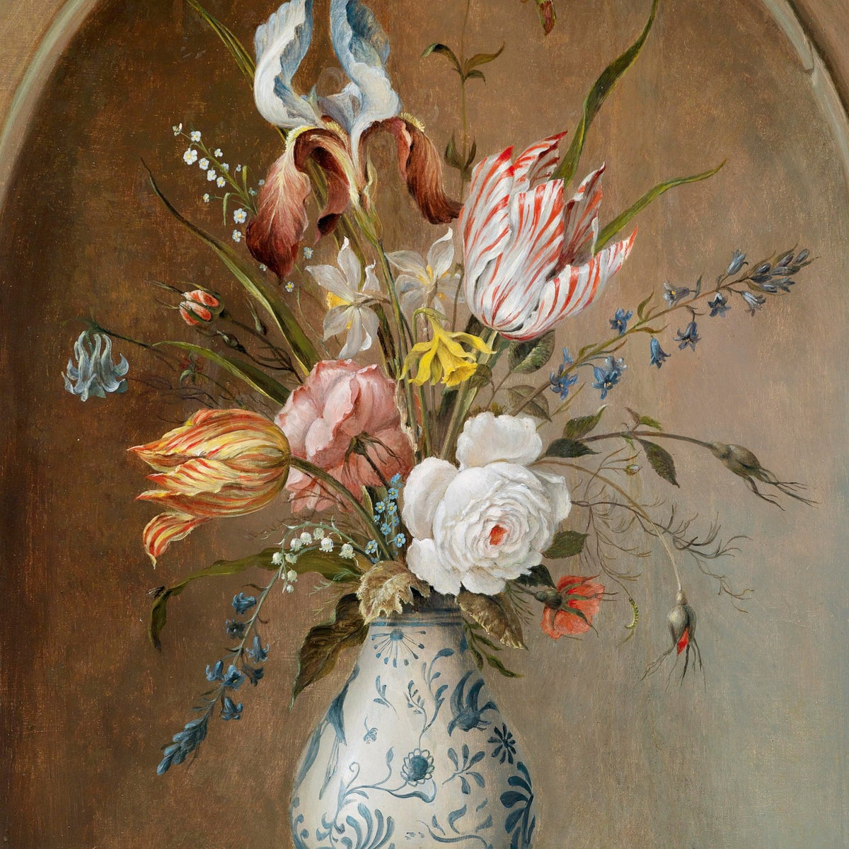 Hand - Painted Tulips and Iris in Ceramic Vase - Floral Oil Painting - Oil Painting Haven
