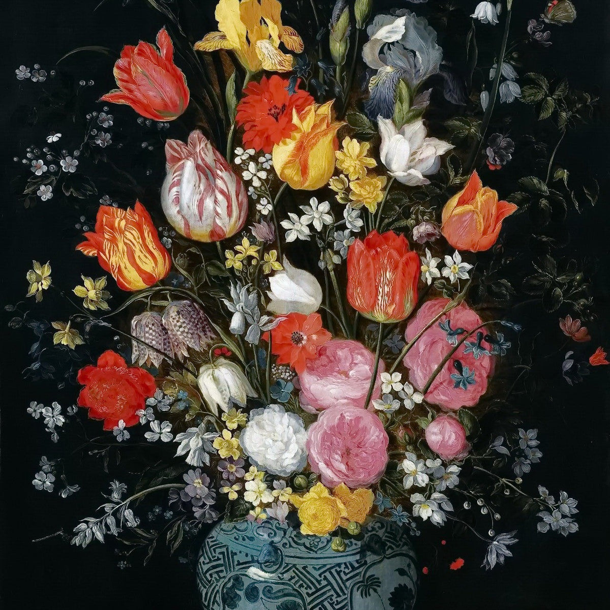 Hand - Painted Tulips and Roses in Vase - Floral Oil Painting - Oil Painting Haven