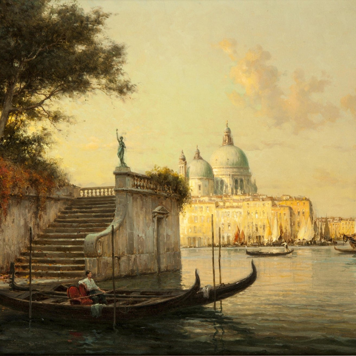 Hand-painted hand-painted venice canal sunset view landscape oil painting on canvas