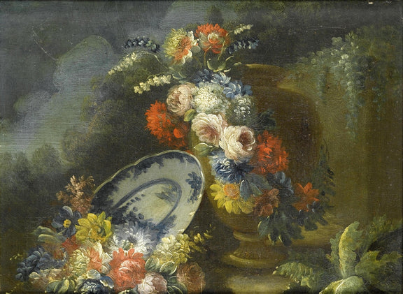 Hand - Painted Vintage Flowers with Porcelain Plate – Floral Oil Painting - Oil Painting Haven