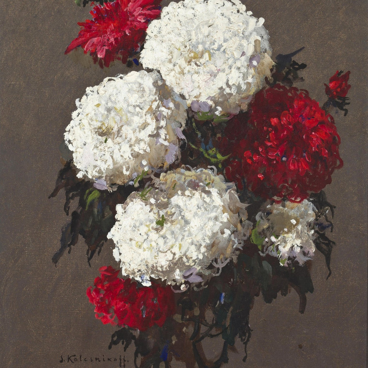 Hand - Painted White and Red Chrysanthemum – Floral Oil Painting - Oil Painting Haven