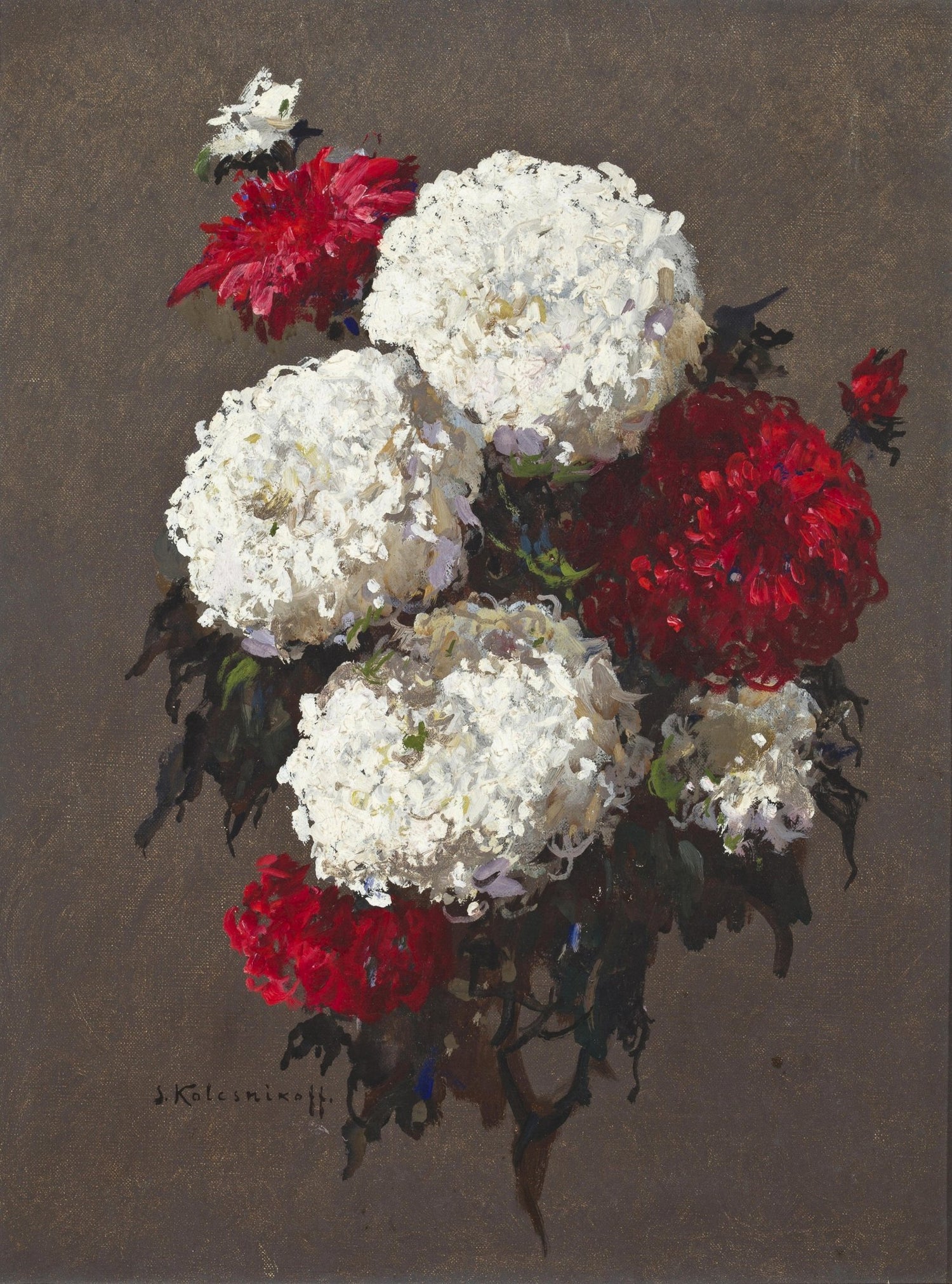 Hand - Painted White and Red Chrysanthemum – Floral Oil Painting - Oil Painting Haven