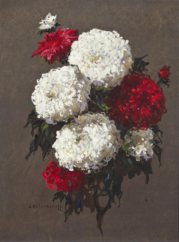 Hand - Painted White and Red Chrysanthemum – Floral Oil Painting - Oil Painting Haven