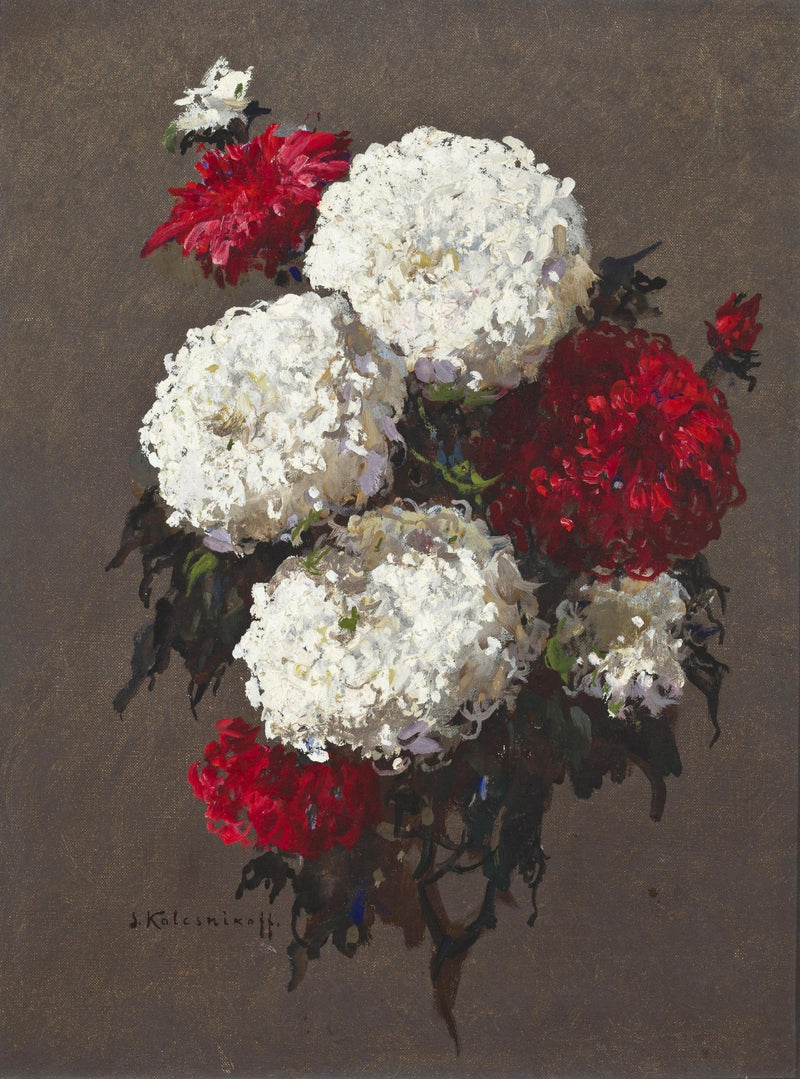 Hand - Painted White and Red Chrysanthemum – Floral Oil Painting - Oil Painting Haven