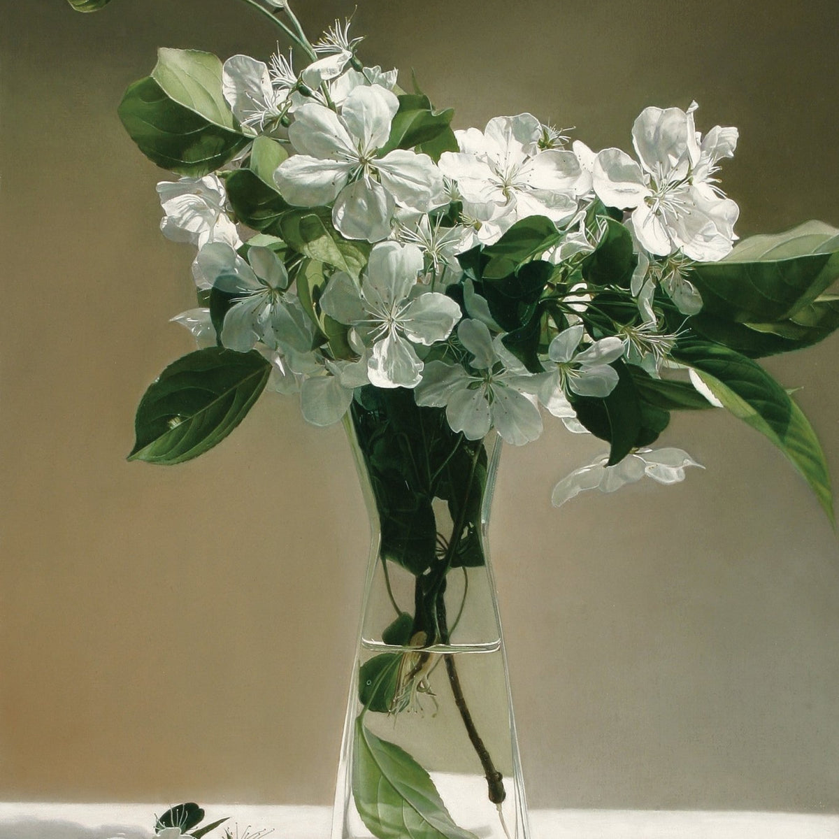 Hand - Painted White Blossom in Glass Vase – Floral Oil Painting - Oil Painting Haven