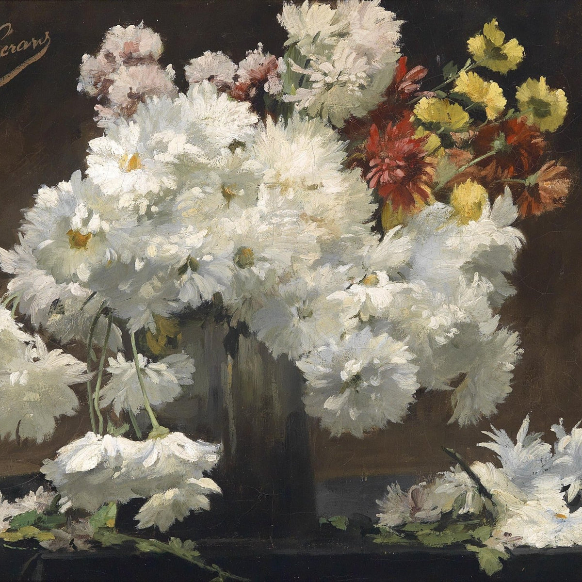 Hand - Painted White Chrysanthemums in Vase – Floral Oil Painting - Oil Painting Haven