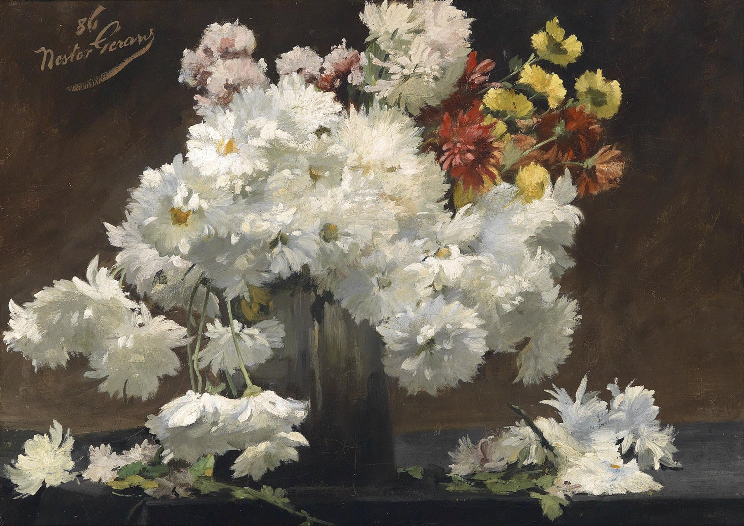 Hand - Painted White Chrysanthemums in Vase – Floral Oil Painting - Oil Painting Haven