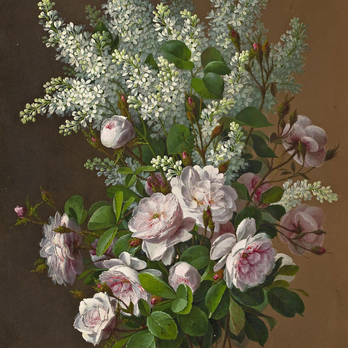 Hand - Painted White Lilac and Rose Bouquet – Floral Oil Painting - Oil Painting Haven