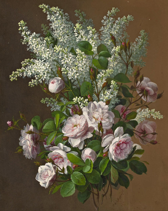 Hand - Painted White Lilac and Rose Bouquet – Floral Oil Painting - Oil Painting Haven