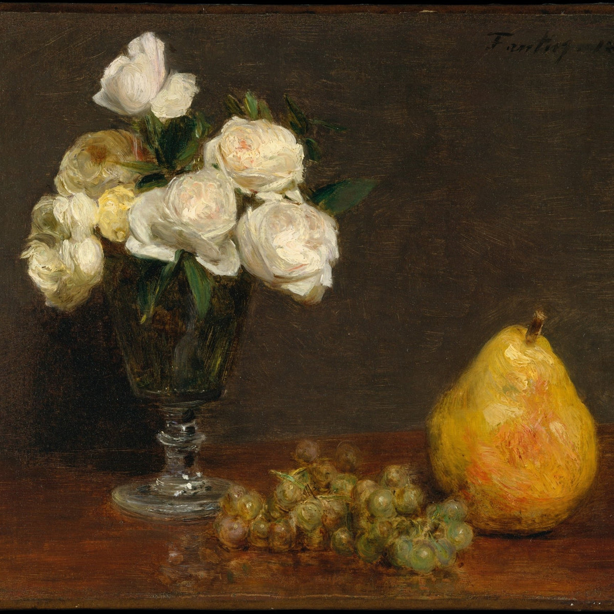 Hand - Painted White Rose and Pear Still Life – Floral Oil Painting - Oil Painting Haven