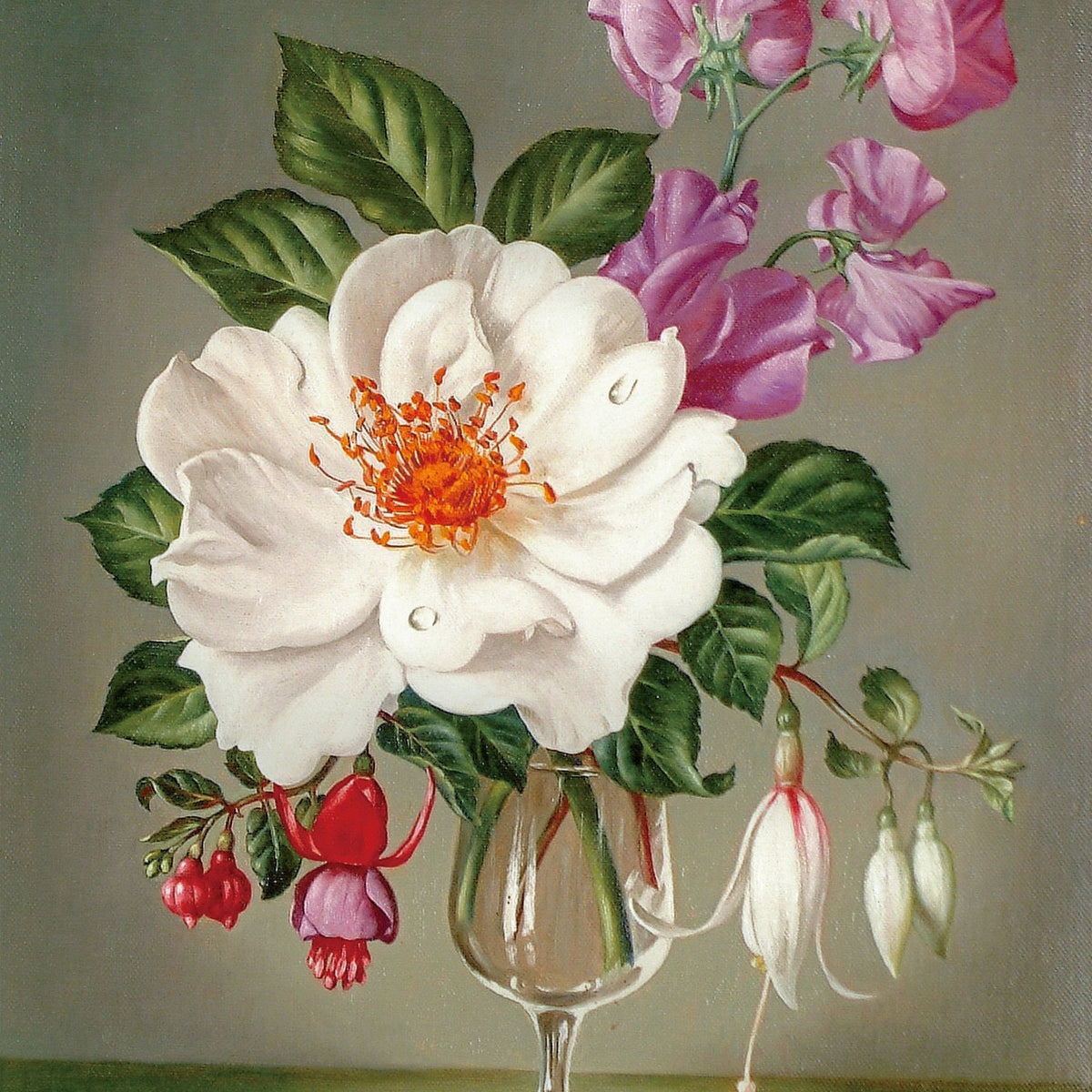 Hand - Painted White Rose and Sweet Pea Vase – Floral Oil Painting - Oil Painting Haven