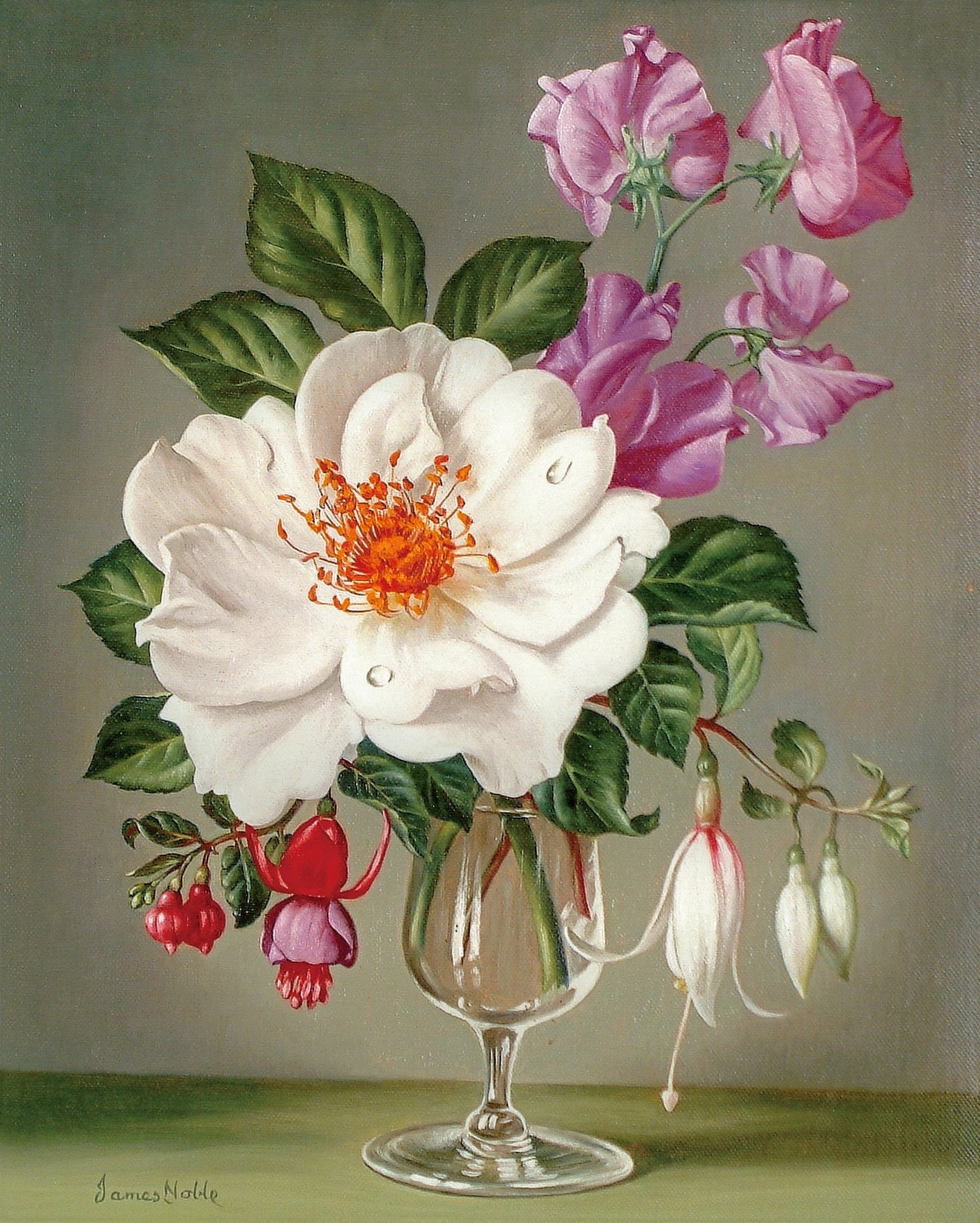 Hand - Painted White Rose and Sweet Pea Vase – Floral Oil Painting - Oil Painting Haven