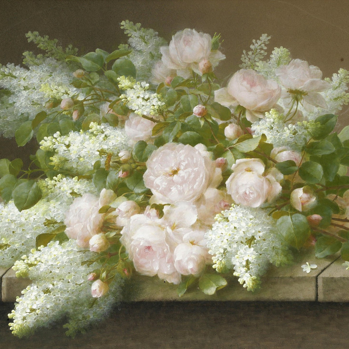 Hand - Painted White Roses and Lilac Still Life – Floral Oil Painting - Oil Painting Haven