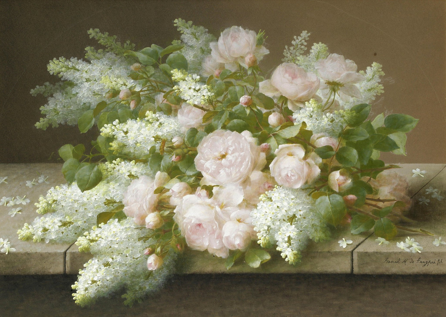 Hand - Painted White Roses and Lilac Still Life – Floral Oil Painting - Oil Painting Haven