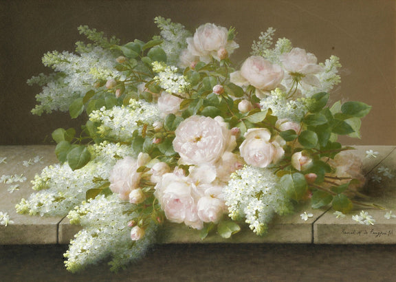 Hand - Painted White Roses and Lilac Still Life – Floral Oil Painting - Oil Painting Haven