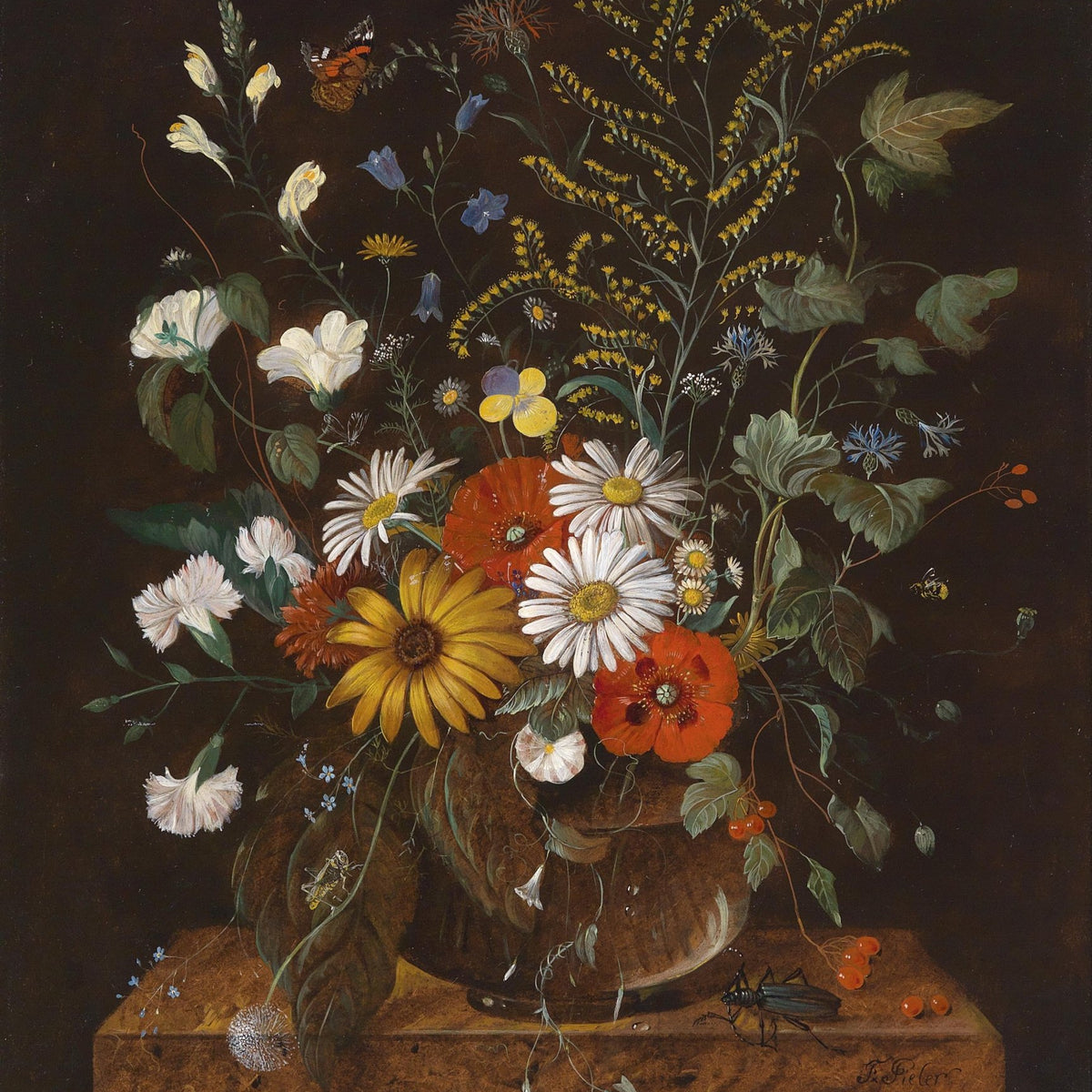 Hand - Painted Wildflower Bouquet in Glass Vase – Floral Oil Painting - Oil Painting Haven