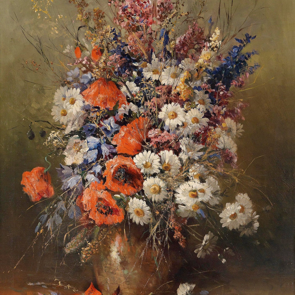 Hand - Painted Wildflower Bouquet in Vase Still Life – Floral Oil Painting - Oil Painting Haven