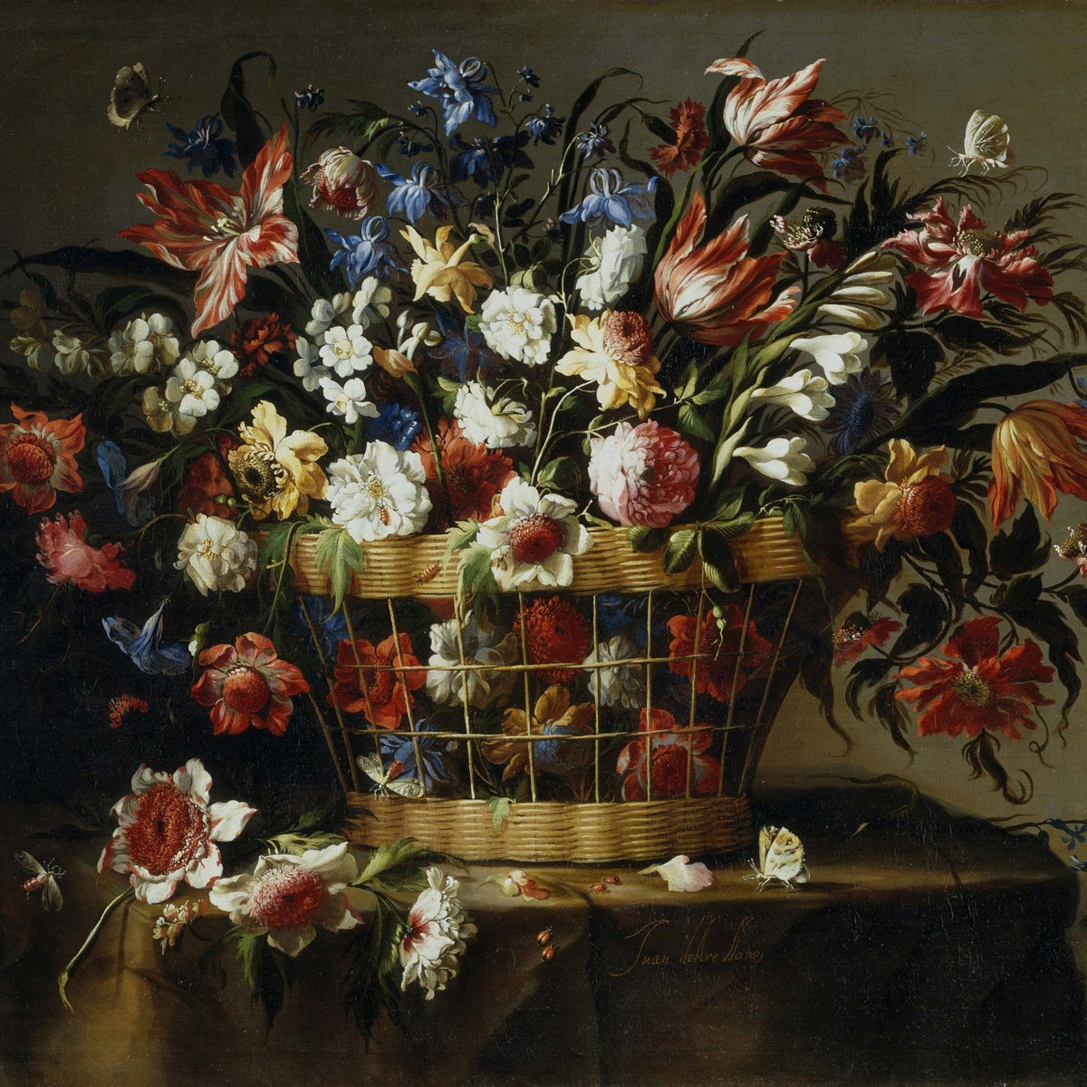 Hand-Painted Wildflowers in Basket Still Life – Floral Oil Painting