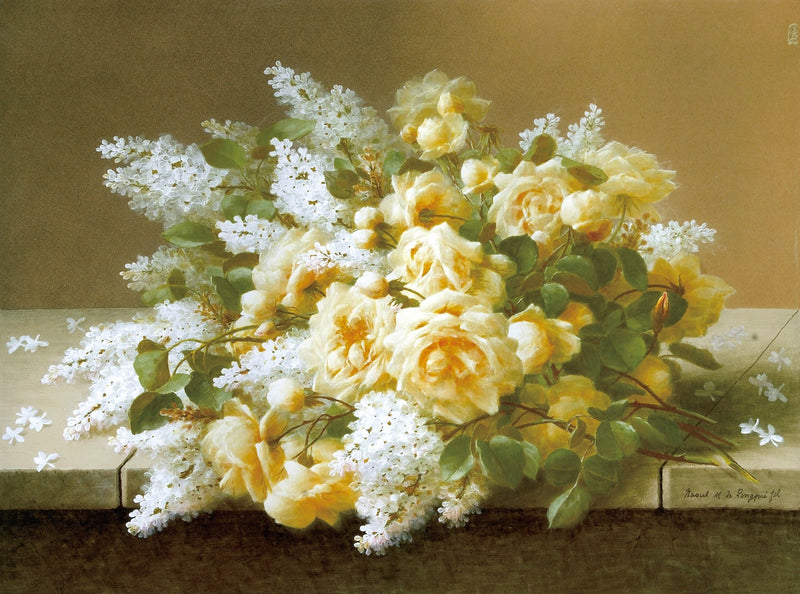 Hand - Painted Yellow Roses and White Blossom – Floral Oil Painting - Oil Painting Haven