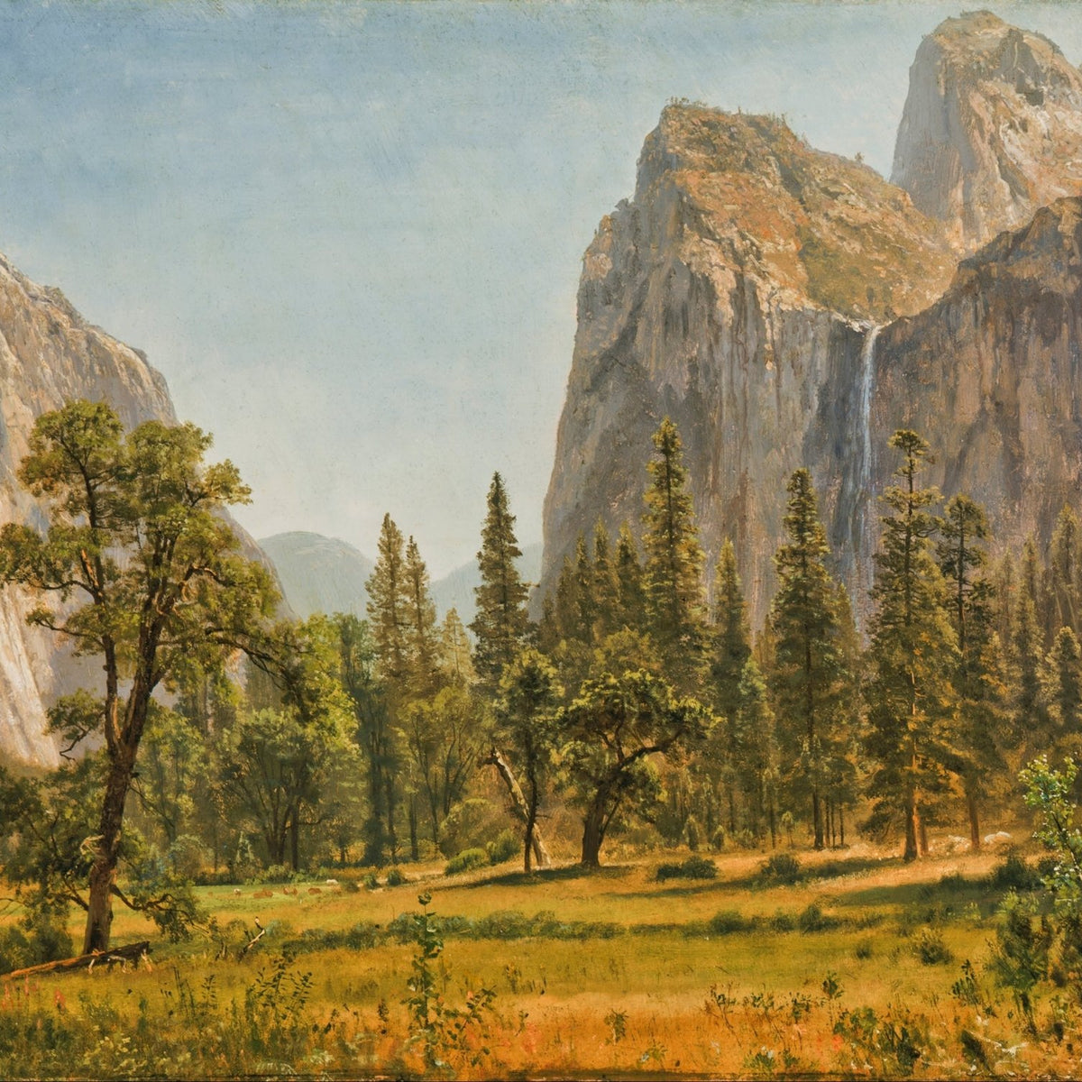 Hand-painted hand-painted yosemite valley waterfall landscape oil painting on canvas