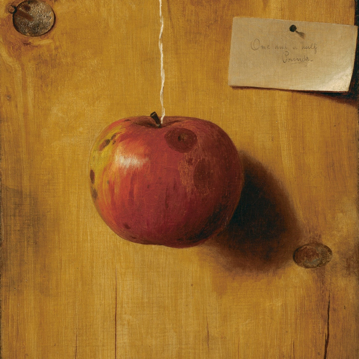 Hanging Red Apple on Wooden Board - Still Life Oil Painting - Oil Painting Haven