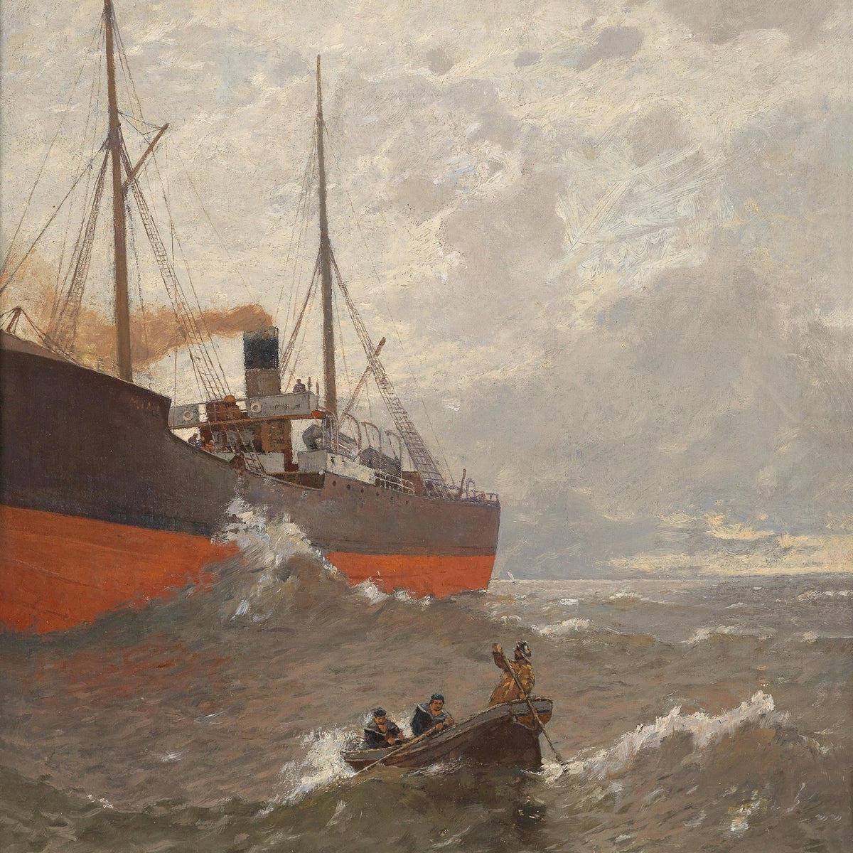 Hand-painted harbor rescue scene at sea nautical oil painting on canvas