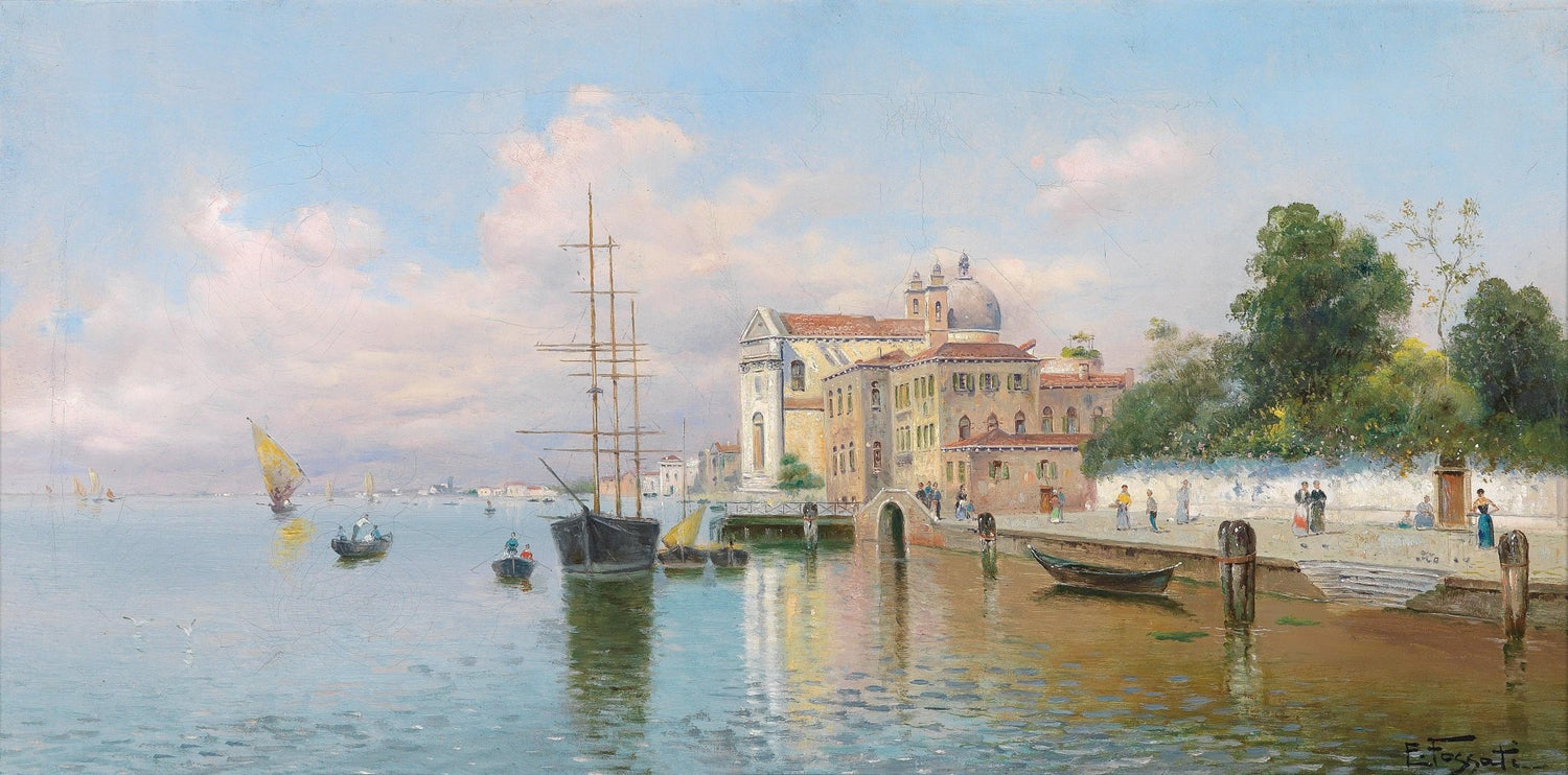 Harbor Scene with Boats and City – Hand - Painted Landscape Oil Painting - Oil Painting Haven