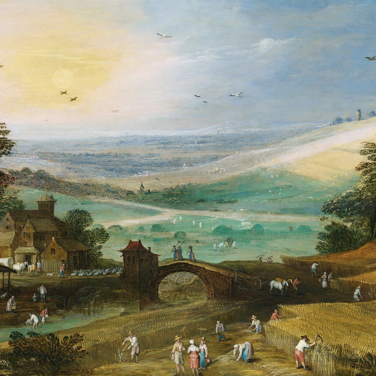 Harvest Countryside with Village Bridge - Landscape Oil Painting - Oil Painting Haven