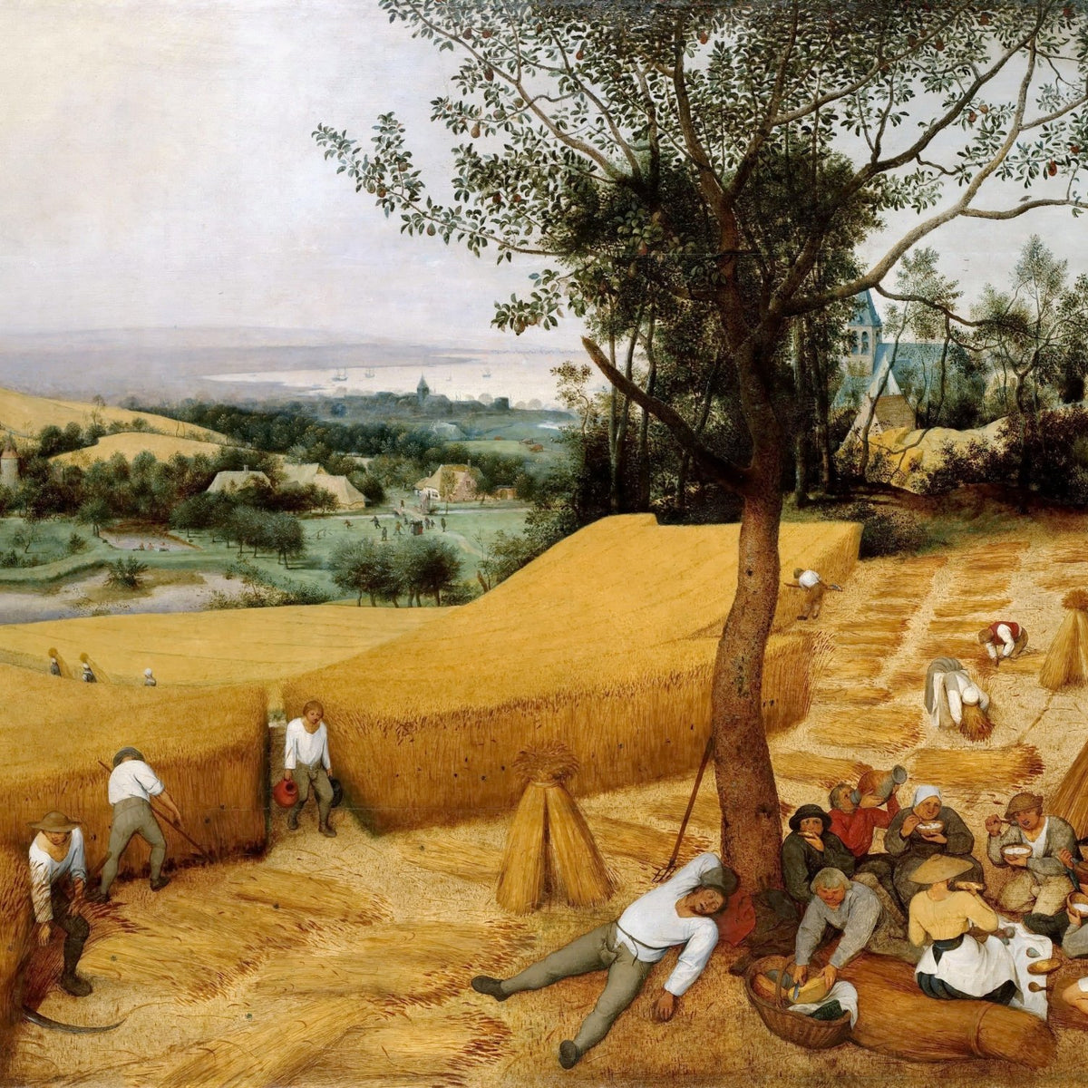 Harvest Scene in Golden Wheat Fields - Landscape Oil Painting - Oil Painting Haven