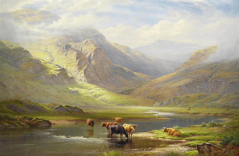 Highland Valley with Cattle | Hand - Painted Landscape Oil Painting - Oil Painting Haven